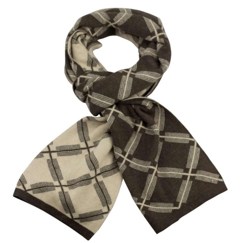 Hnědo béžová pánská šála s kostkovaným vzorem