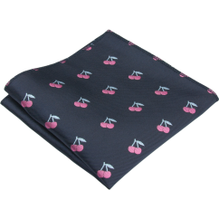 Dark Navy Men's Pocket Square with Pink Cherry Blossom Motif