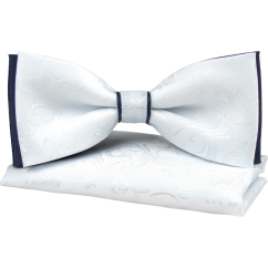 Bílo tmavě modrý pánský motýlek s jemným vzorem včetně kapesníčku