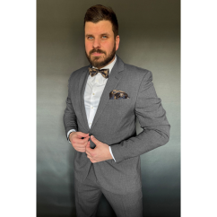 Tmavě modrý pánský motýlek s paisley vzorem včetně kapesníčku