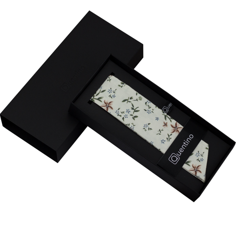 Cream Ladies' Ribbon with Blue and Brown Flowers