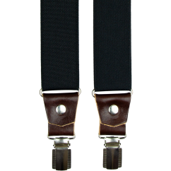 Black Men's Wide Suspenders with Brown Genuine Leather