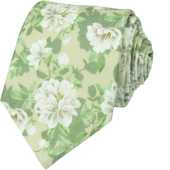 Šalvějově zelená pánská bavlněná kravata s květy