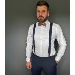 Dark Navy Wide Men's Suspenders with Dark Brown Genuine Leather