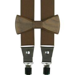 Hnědé pánské široké kšandy s dřevěným motýlkem