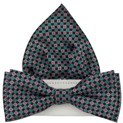 Black Men's Bow Tie with Checks Including Pocket Square
