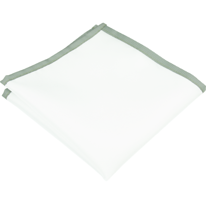 Bílý pánský kapesníček do saka se šalvějově zeleným (sage green) lemem