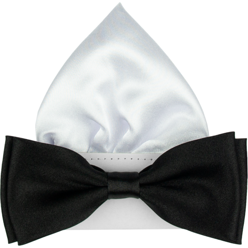 Black Men's Glossy Bow Tie with Pocket Square
