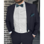 Dark Navy Men's Bow Tie with Delicate Floral Pattern Including Pocket Square