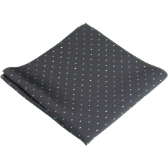 Tmavě šedý pánský kapesníček s drobnými mátovými a bílými puntíky