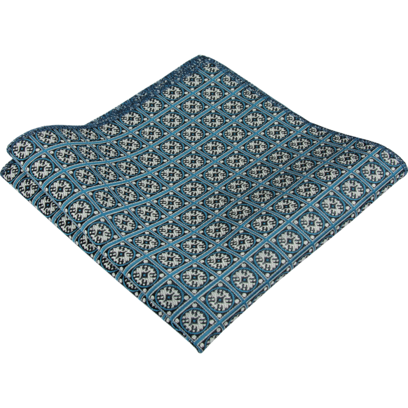 Petrolejově modrý pánský kapesníček s moderním geometrickým vzorem