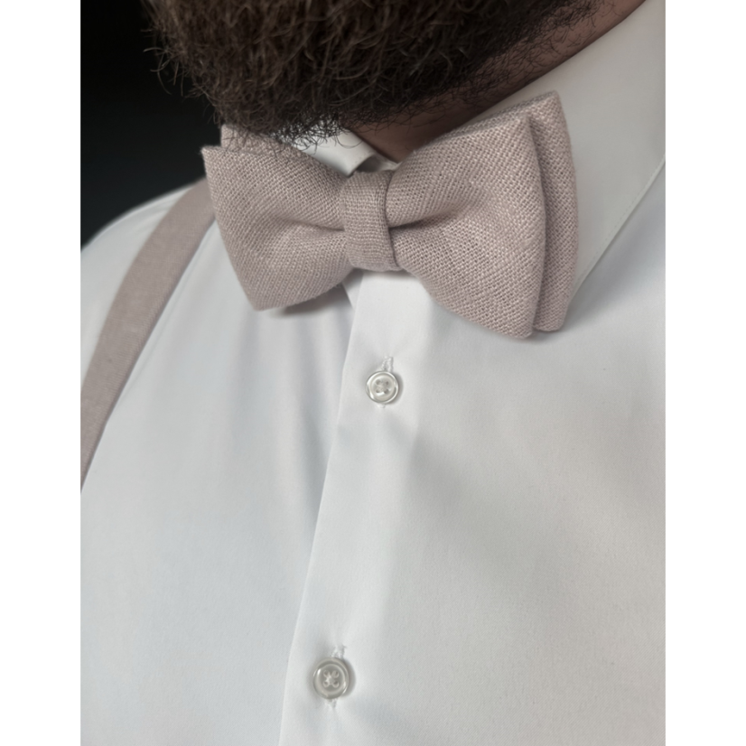 Ľanové púdrové traky s motýlikom vrátane vreckovky