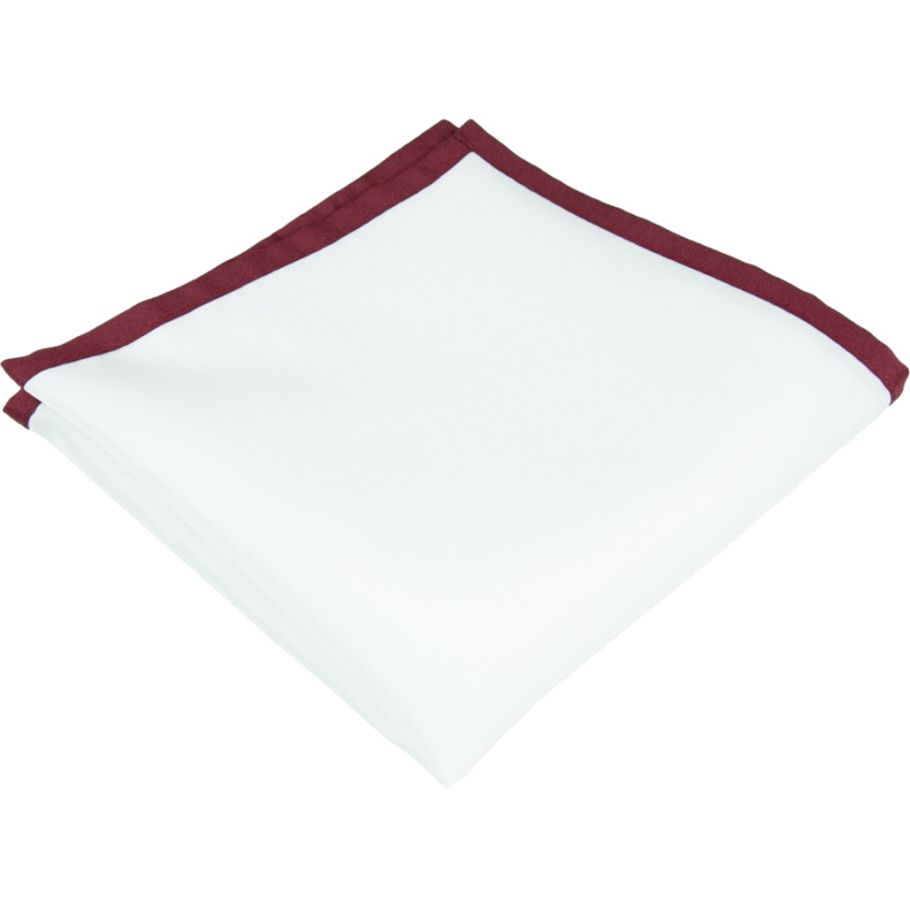 Bílý pánský kapesníček s vínově červeným lemem