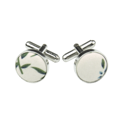 Cream Cufflinks with Blue and Brown Floral Pattern