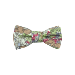 Hnědo zelený MINI dětský motýlek s květy