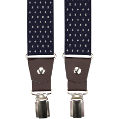 Tmavě modré pánské široké kšandy s křížky a pravou tmavě hnědou kůží