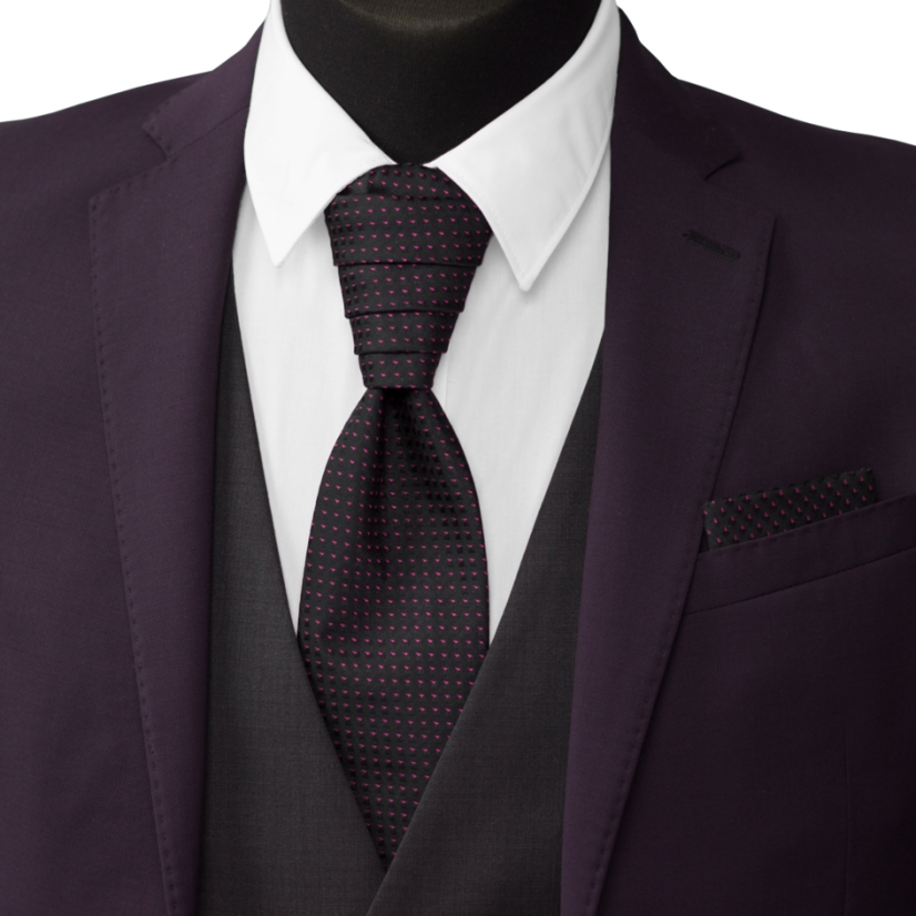 Černá svatební kravata s vínově červenými trojúhelníčky