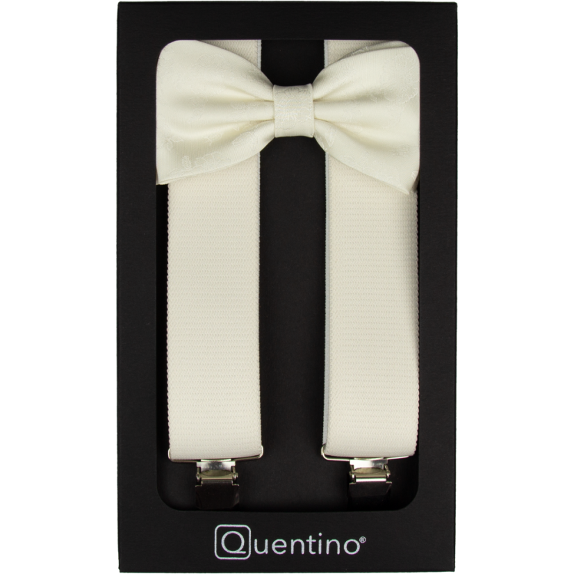 Cream (Ecru) Men's Accessory Set with Floral Pattern – Suspenders and Bow Tie