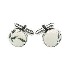 Cream Cufflinks with Blue and Brown Floral Pattern
