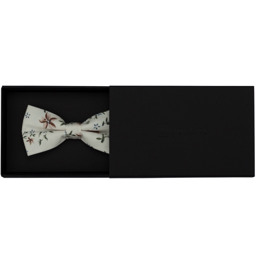 Cream Children's Cotton Bow Tie with Blue and Brown Flowers