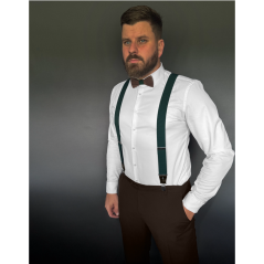 Smaragdově zelené pánské široké kšandy s dřevěným motýlkem