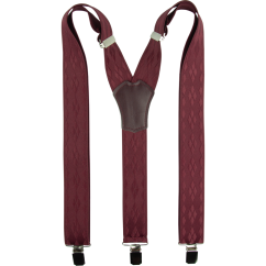 Burgundy red men's wide suspenders with an elegant pattern