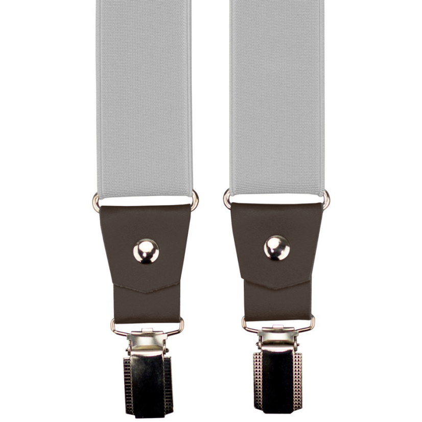 Světle šedé pánské široké kšandy s tmavě hnědou pravou kůží