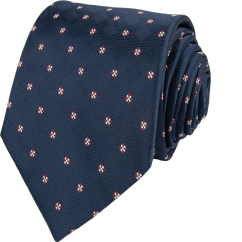 Tmavě modrá pánská kravata s červeno-bílým vzorem