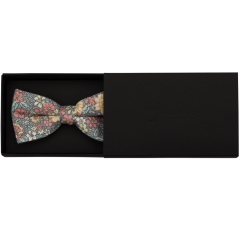 Šedo modro béžový pánský bavlněný motýlek s barevnými květy