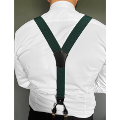 Smaragdově zelené pánské široké kšandy s černou pravou kůží