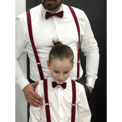 Vínově červený set kšandy s motýlkem pro tátu a syna