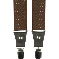 Hnědé pánské široké kšandy s puntíky a pravou tmavě hnědou kůží