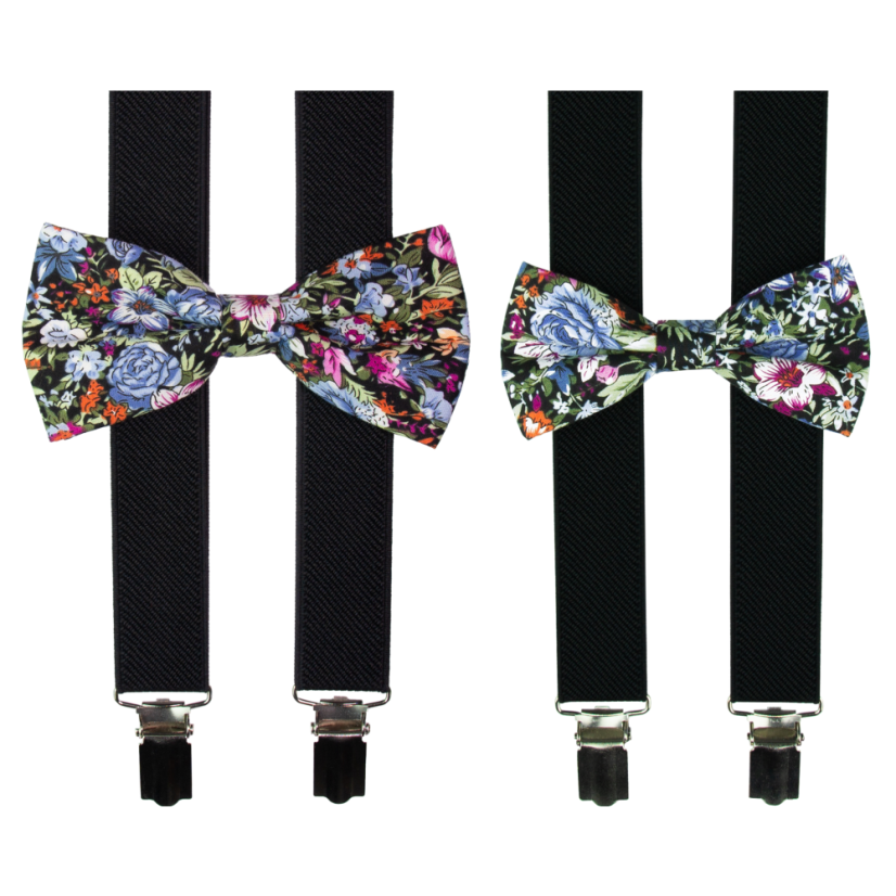 Černý set s květovaným motýlkem pro tátu a syna