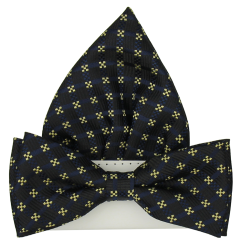 Černý pánský motýlek se vzorem včetně kapesníčku