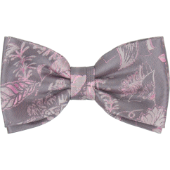 Grey Pink Men's Bow Tie with Floral Pattern