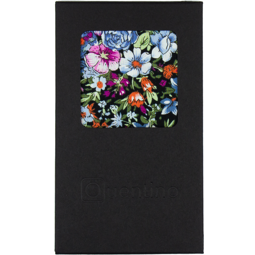 Black Men's Pocket Square with Blue and Purple Flowers