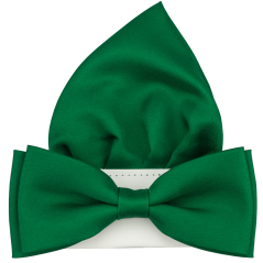 Tmavě zelený pánský motýlek matný s kapesníčkem