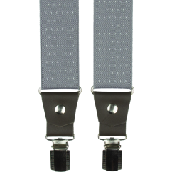 Šedé pánské široké kšandy s puntíky a pravou tmavě hnědou kůží