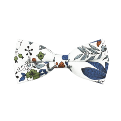 White Children's Cotton Bow Tie with Grey-Green Leaves