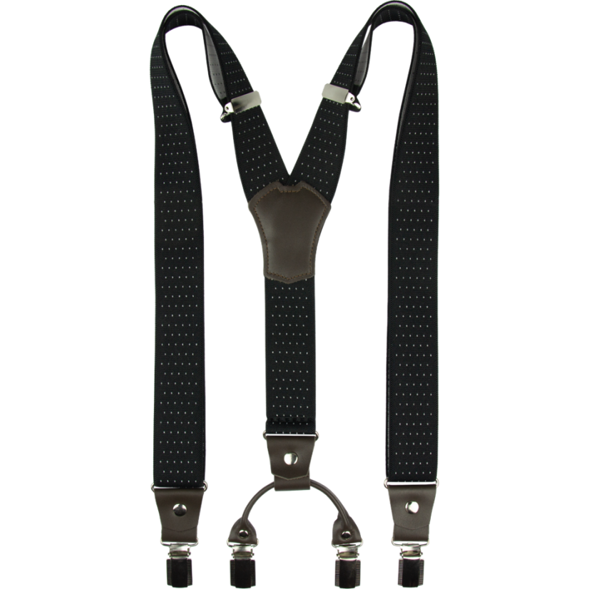 Černé pánské široké kšandy s puntíky a pravou tmavě hnědou kůží