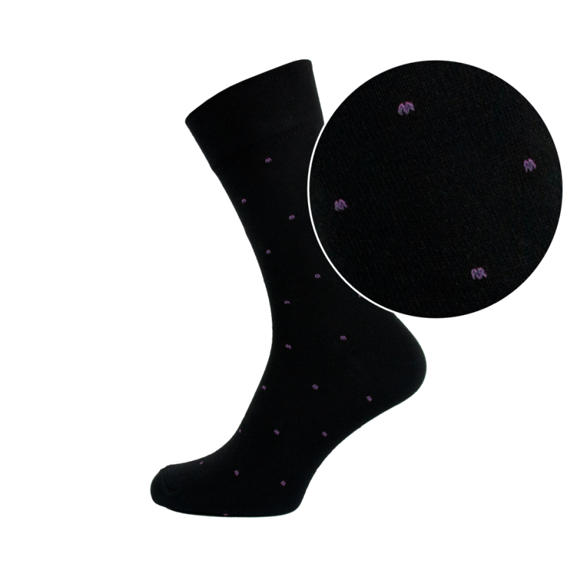 Černé pánské ponožky s fialovými puntíky