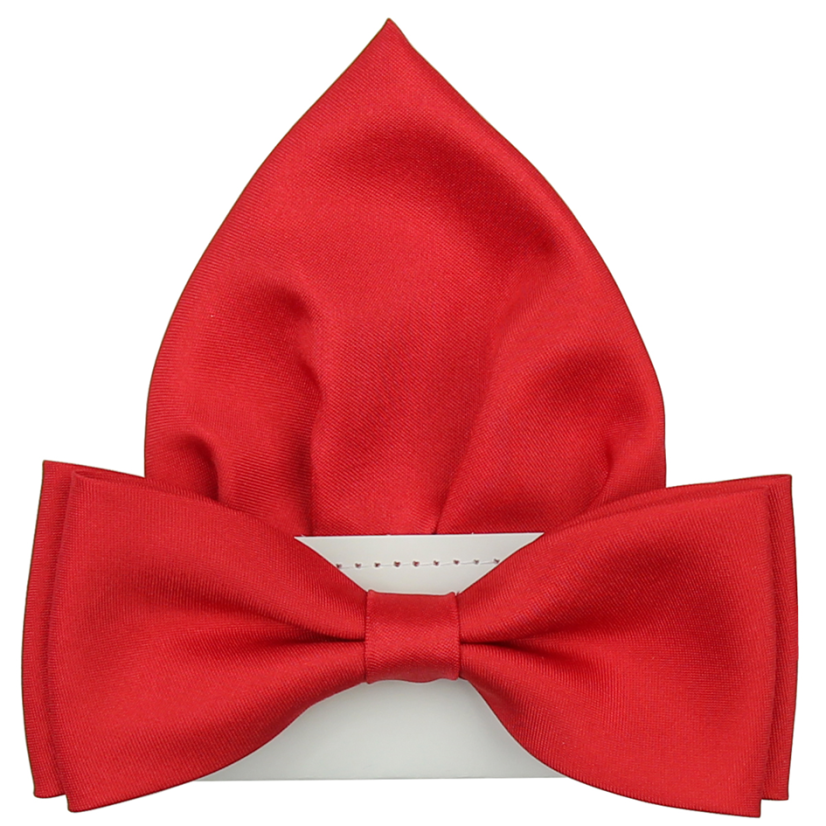 Red Men's Bow Tie with Pocket Square Set Matte