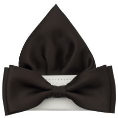 Tmavě hnědý pánský motýlek matný s kapesníčkem