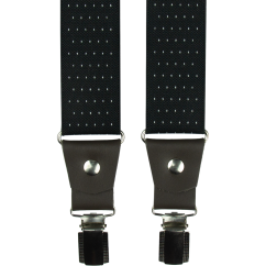 Černé pánské široké kšandy s puntíky a pravou tmavě hnědou kůží