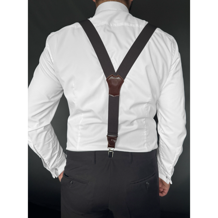 Tmavě šedé pánské široké kšandy s klipy a poutky