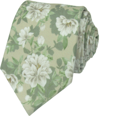 Sage Green Men's Cotton Necktie with Flowers
