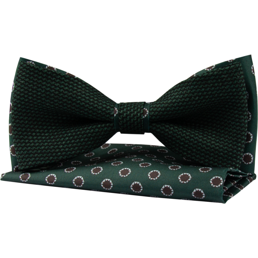 Smaragdově zelený pánský motýlek s hnědo bílým vzorem