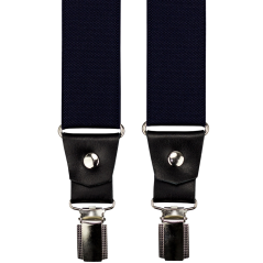 Tmavě modré pánské široké kšandy s černou pravou kůží