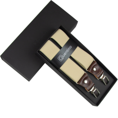 Béžové pánské široké kšandy s hnědou pravou kůží