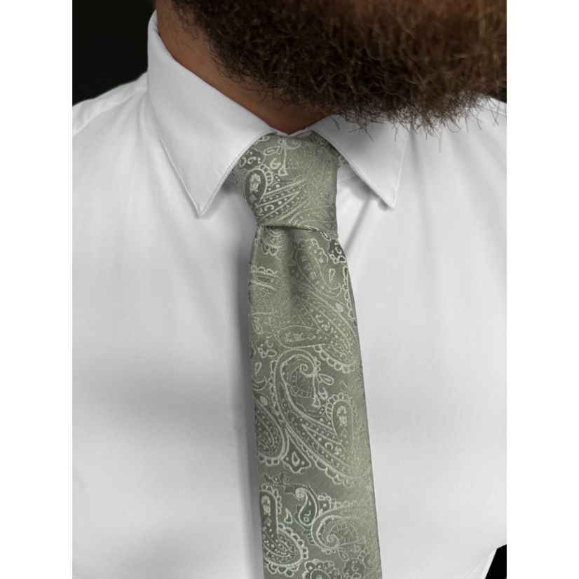 Šalvějově zelená (sage green) pánská kravata s paisley vzorem